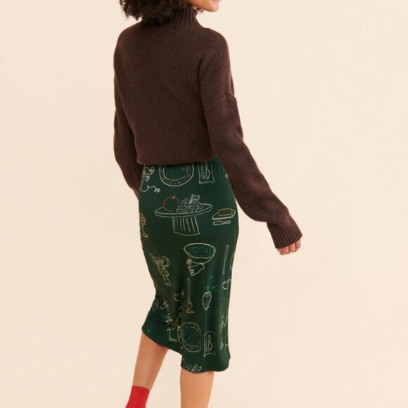 Lisa Says Gah ! Lauren Midi Skirt Green Food Set the Table Forest Tablescape Lg - Picture 2 of 10